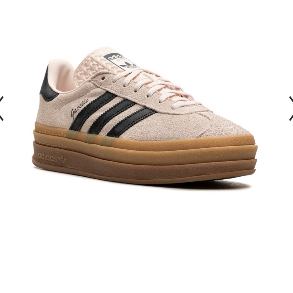 adidas Women’s Pale Pink Suede Sneakers with Black Stripes - Picture 4 of 5